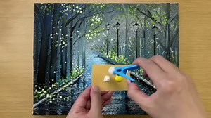 "Master the Comb Painting Technique: Acrylic Art of Walking in the Rain"