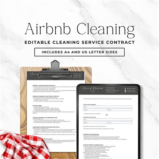 Airbnb Cleaning Contract Template Editable Canva, Vacation Rental Cleaning Agreement, Professional Service Contract P1 - Etsy