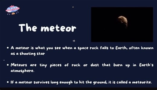 Black Holes & Shooting Stars! 🚀⭐ In our Online Science Course, kids don’t just study science… they explore the universe! 🌍🪐 In today’s Lesson , we dive into: 🌀 Black Holes – the mysterious giants of space ☄️ Shooting Stars (Meteors) – what they really are and why they shine 👩‍🏫 Fun, simple explanations in English visuals that make learning exciting. 💻 100% Online – interactive and engaging for kids! 📌 Register now and let your child explore science in the most exciting way! 🌠 للحجز ومزي