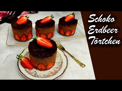 Schoko Erdbeer Törtchen | Mousse au chocolat Törtchen mit Erdbeeren