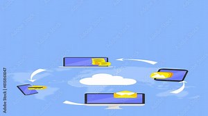 Animated Computing and Data Cloud Technology Concept Design Background. Digital devices icons animation Electronic devices and e commerce concept icons. Global technology computing background.