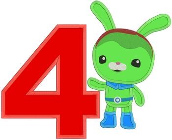 Octonauts Tweak Birthday Number 4 Applique Embroidery Design - Instant Download