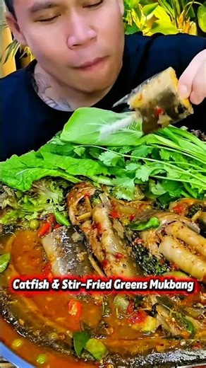 Catfish & Stir-Fried Greens #shorts #trending #viral #mukbang #catfish #healthyfood #asmreating #fyp
