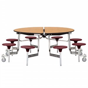 National Public Seating MTR60S-PWPEPC 60" Round Mobile Cafeteria Table with Plywood Core and 8 Stools