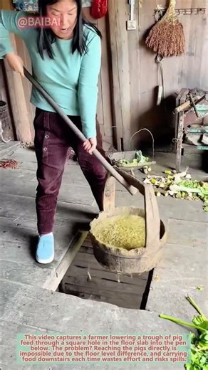 Genius Hack! Farmer Feeds Pigs Through Floor Hole Using Hook – Easy Farm Trick