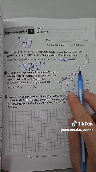 Test de Matematică pentru Clasa a 9-a: Examen la Cerc