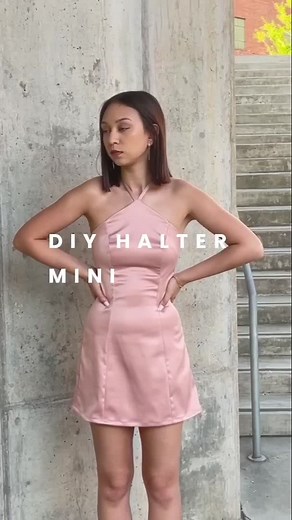 DIY halter mini dress💗 (pattern & tutorial linked in bio)!!! #fashiondesigner #sewingpattern #sewingtutorial #halterdress