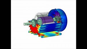 Video clip of computer 3d modeling. Engine model with calculation grid. Educational technic cad drawing of mechanical device. Animation of work of machine part.