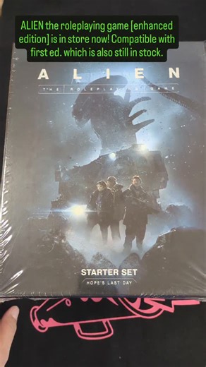 Rabble Books & Games on Instagram: "The newly enhanced edition of the ALIEN roleplaying game is in-stock now! It's a great system with some really fun mechanics (like panicking your way to victory). Pictured here are the new Starter Set "Hope's Last Day", the Core Rulebook, a cool screen for Mother (the GM), a cinematic scenario "Rapture Protocol" and the first edition starter set. --Sam"