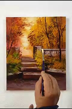 920K views · 36K reactions | Beautiful "Courtyard in Autumn" landscape painting ️/Acrylic on paper ️ #easy #beautiful #landscape #painting #acrylicpainting #acrylic #art #paper #autumn #stairs #courtyard #trees #sunlight #cloudy #peaceful #chill | Hamlet Shougrakpam Art | Facebook