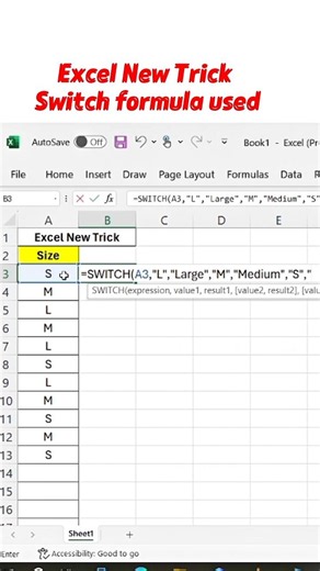 Convert L, M & S into Full Words Using the SWITCH Function in Excel!#excel#exceltips#excelhacks