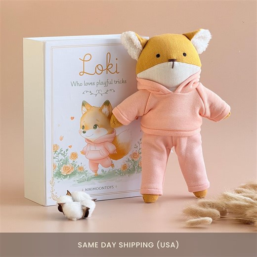 Handmade Linen Fox Rag Doll: Organic Plush Animal Toy - Etsy