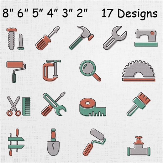 Tools Embroidery Designs Set - Workshop & Construction Icons Machine Embroidery - Tools Embroidery File Bundle - 17 Designs - Etsy