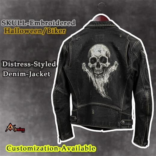 Distressed Skull Denim Jacket: Gothic Biker Streetwear With Custom Patch - Etsy