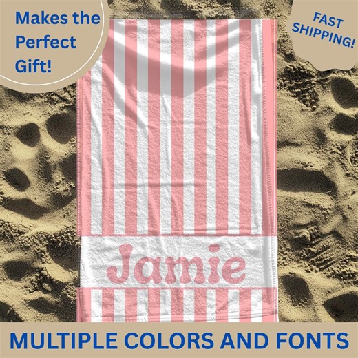 Personalized Name Beach Towel, Custom Monogram Towel, Soft Color, Striped Beach Towel, Personal Vacation Towel, Minimalist Summer Pool Gift - Etsy