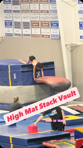Level 6 Level 7 sisters on the HIGH mat stack vault 😳 #gymnastics #vault #usagymnastics #gymnastlife | Teamsantosgymnasts