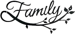 Riverside Designs Family Cursive Word Metal Sign Wall Decor | Heavy-duty Wall Decor for Living Room | Made in USA (Black, 24")