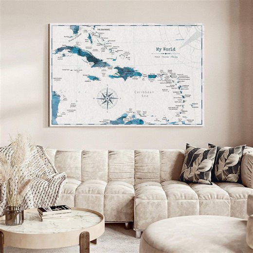 My World I Push Pin Caribbean Map - Etsy