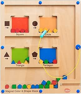 LiKee Strong Magnetic Maze, Montessori Toys for 1 2 3 Years Old Boy Girl, Wodden Puzzle Develop Fine Motor Skills, Kids Travel Airplane Activity, 1-5 Preschool Learning Shape & Color