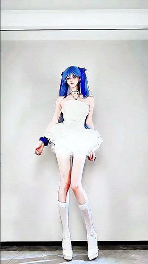 💙 Stunning Blue Hair Cosplay Transformation ✨ | Anime Girl Look in White Dress #Shorts