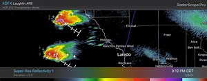 9:35 PM radar update. The storm to the northwest of Laredo does show rotation on Doppler. Monitoring as the storm tracks southward. | South Texas Weather Updates
