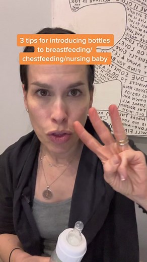 Three tips for introducing bottles for breastfeeding/chestfeeding/nursing babies: 1. Introduce the bottle by 2-3 weeks of age so baby has the opportunity to get to know it. Make sure to pump when feeding baby from the bottle to establish and maintain supply. This may differ from info you’ve heard but when separating is planned, we need adjust our timeline. 2. Slow flow teats/tips to prevent baby from developing a preference for a fast flow bottle. Consider wide base teats, as they most closely r