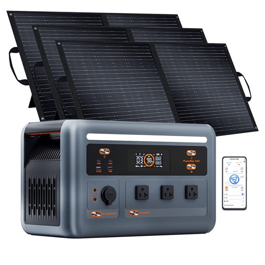 OSCAL 1800W Solar Generator with 3x100W Solar Panels, PowerMax 1800SE 1024Wh LiFePO4 Battery, 3 AC Outlets (3600W Surge), 800W Fast Charging, APP Control for Home Backup, Camping, RV