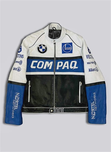 BMW Racing Cowhide Leather Jacket, Embroidered Motorbike Coat - Etsy