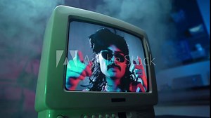 Funny Retro Mullet Man on Old Vintage Retro TV Screen from 80s 90s