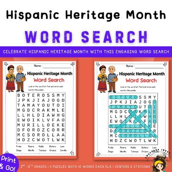 Hispanic Heritage Month Word Search Worksheet Activity | 2nd 3rd 4th 5th Grade