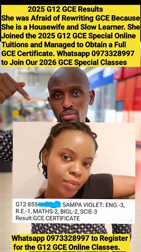 2025 G12 GCE Results 2026 G12 GCE Special Online Classes Available for Slow Learners, Busy People, Civil Servants, Housewives, School Dropouts and those Who Completed G12 Many Years Ago. The monthly charges are as follows - Mathematics - K100 (Normal Classes - 4 Times a Week) - Science - K150 - Biology - K100 - English - K80 - R.E - K80 - Civic Education - K80 - Commerce - K80 Special Mathematics Classes (21:00 - 22:00 Daily) Charge: K200/Month Whatsapp 0973328997 to Register | HMT Academy GCE C