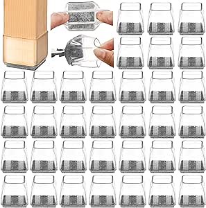 36Pcs Square Chair Leg Floor Protectors, High Elastic Felt Furniture Pads for Hardwood Floors, Silicone Floor Protectors for Chairs, Chair Leg Caps Covers Socks (Transparent, Small)