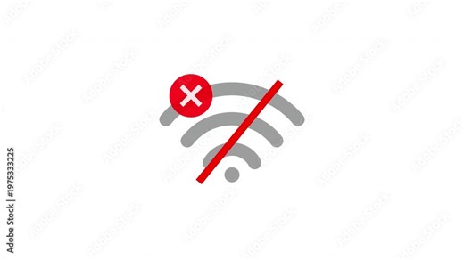 Animated Wi-Fi signal strength indicator showing full connection, then losing service and displaying no internet access. 4K video with alpha channel