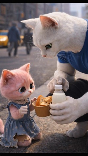 Hungry Pink Kitten Was Saved by a Hero White Cat 🥺🐾 #shorts