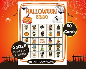 Halloween Bingo Game: 50 Printable Cards, Kids Party Activity (PDF) - Etsy