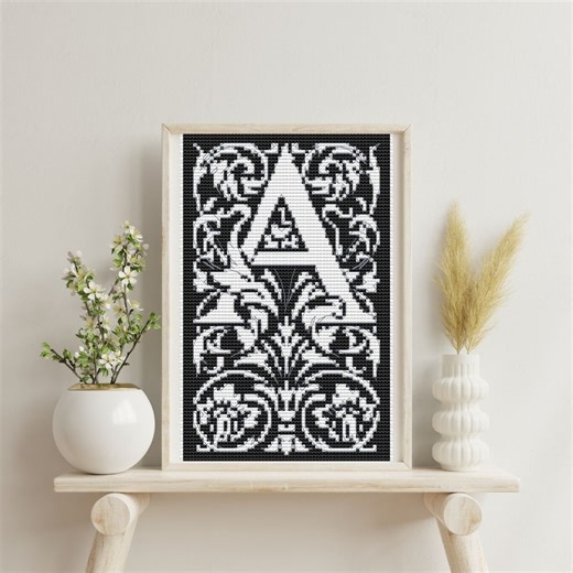 Letter A Cross Stitch Pattern, Monochrome Monogram Alphabet PDF Chart - Etsy