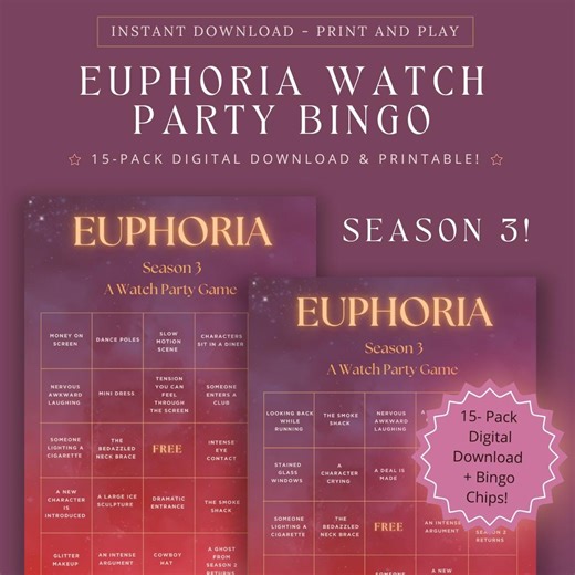 15 Bingo Card Euphoria Watch Party Game Printable | Instant Download PDF - Etsy