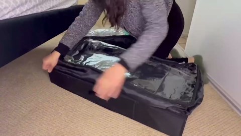 2 Pack Under Bed Storage Containers, Double Layer Underbed Storage Bins for Extensible Closed Design,Clothes Storage Bins with Sturdy Sidewalls/Bottom and PVC Clear Window for Shoes Storage Organizer