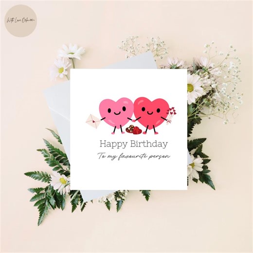 Romantic Birthday Card – Illustrated Hearts, Favourite Person Message – Partner Love Card - Etsy