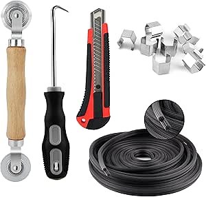 Screen Roller Tool Window Screen Repair Kit 5 in 1 - Screen Spline(40ft/20ft*2) Screen Clips(8pcs) Screen Roller Tool with Bearing Removal Hook and Cutter Tool for Install/Replace Door Mesh Screens