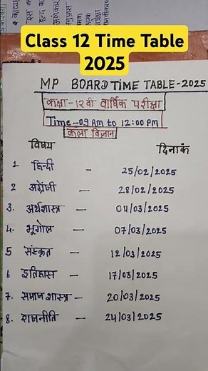 Class 12 Time Table MP Board exam 2025 Arts Science | कला विज्ञान | #mpboard #admitcard #class12th