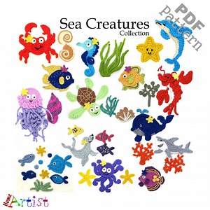 Crochet Pattern Bundle Sea Creatures Collection Applique Patch US Version Instant PDF Download - Etsy