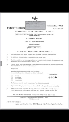 #CSEC Caribbean History Paper 01. 2021. Worked solutions. Enjoy leave a like share and follow.