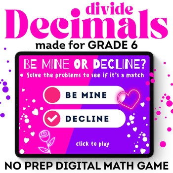Valentines Day Long Division Dividing Decimals Activity Crack the Code 6th Grade