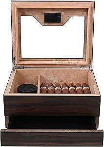 CIGAROL Cigar Humidor, Cedar Wood Humidor Cigar Box, Glass Top Cigar Box with Digital Hygrometer Spanish Cedar Cigar Humidor Box and Accessory Drawers for 10-20 Cigars Accessories for Men