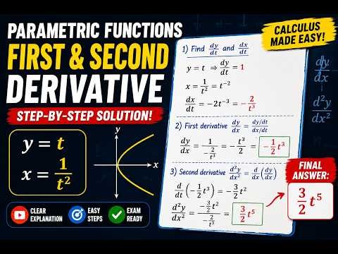 Parametric Equations (y = t, x = 1/t²): First and Second Derivative Step-by-Step Q8