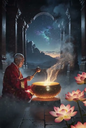 Monk Hits Tibetan Bowl • Deep Resonance #tibetansound 🪷 #tibetanbowls #tibetansingingbowl