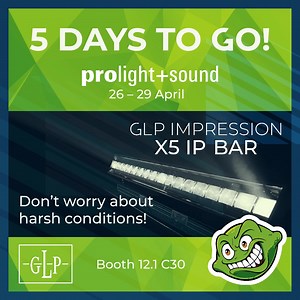 5 Days to go til Prolight Sound! With the first IP rated bar from GLP with the new light spectrum, you don't need to worry about harsh conditions! Visit us at our booth to see why OUR Lime makes the Difference! #impressed #WGAF #KeepTheLightOn #LmtD | GLP - German Light Products