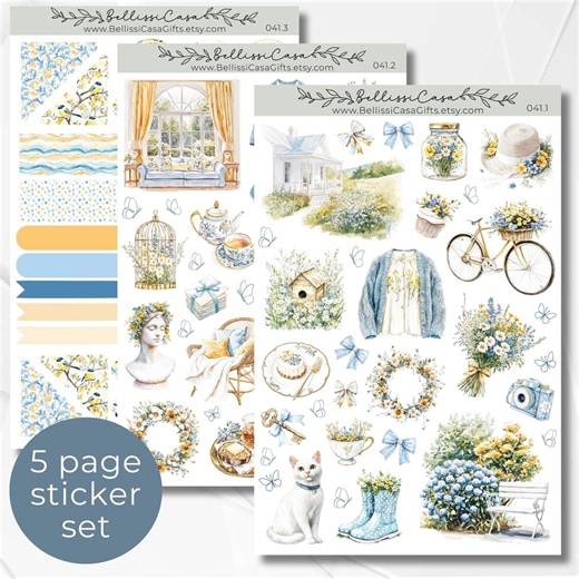 Seasonal Planner Sticker Sheet Set, Spring is Here Calendar Planner Journaling Sticker Set, Watercolor Bullet Journal Sticker Pack 041 - Etsy