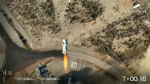 80K views · 579 reactions | Blue Origin launched its 12th human space flight in Texas on Saturday, rocketing up about 66 miles and landing 10 minutes later after separating from its booster. https://cbsn.ws/4kLj8ia | CBS Evening News | Facebook